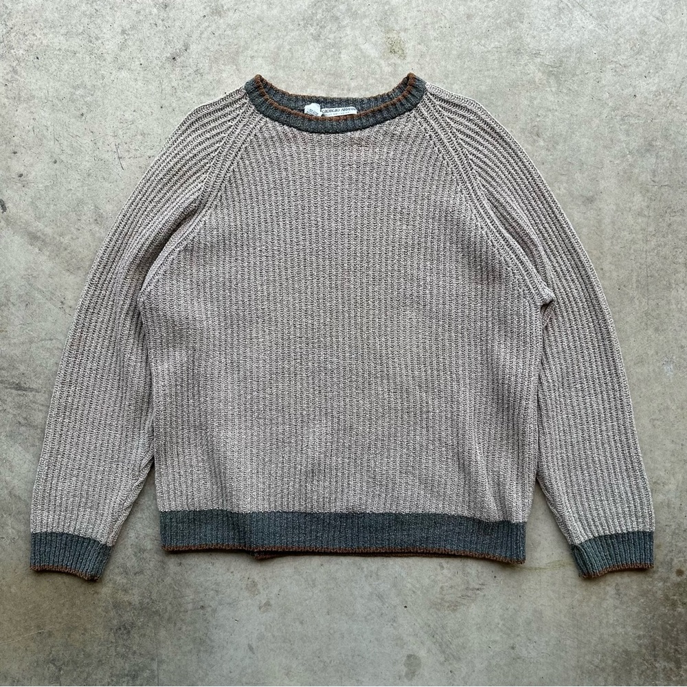 Vintage 90s Giorgio Armani Le Collezioni Tan Striped Chenille Sweater Designer